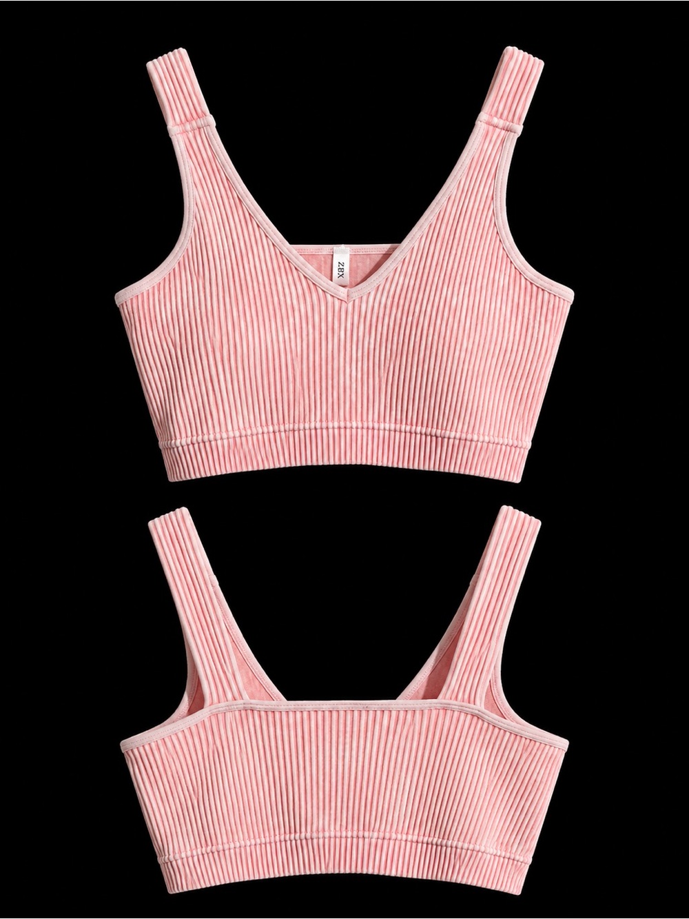 🆕 💥SALE💥 Dusty Pink Ribbed Mineral Washed V-Neck Padded Brami Tank Crop Top - Picture 2 of 2